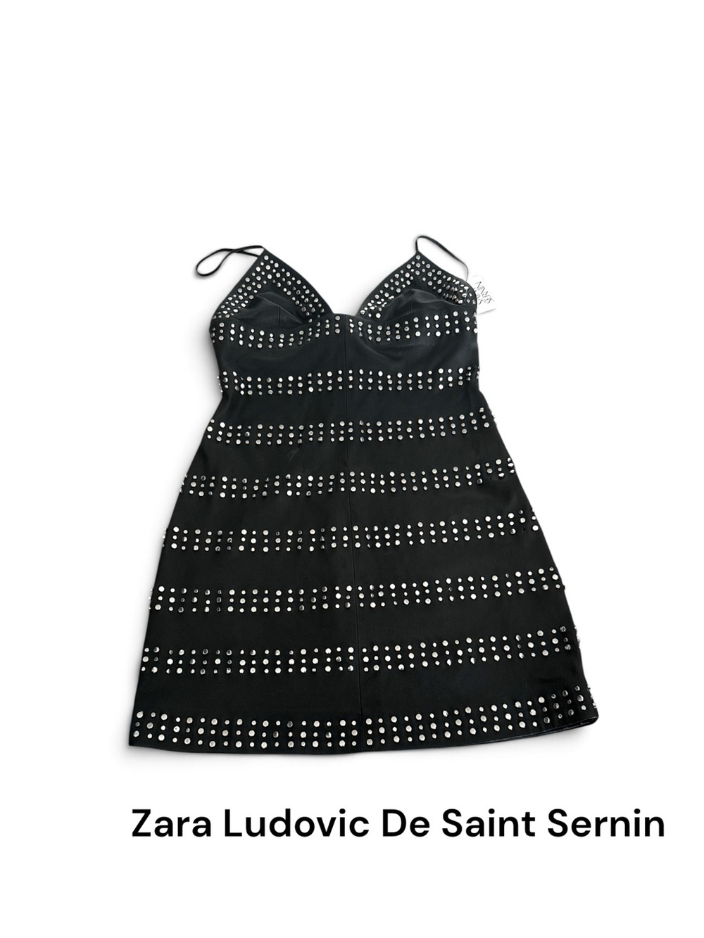 Zara Black Studded Spaghetti-Strap Mini Dress